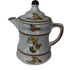 VINTAGE 2PC CALIFORNIA POTTERY‎ USA Crocus  COFFEE TEA POT 8.5"